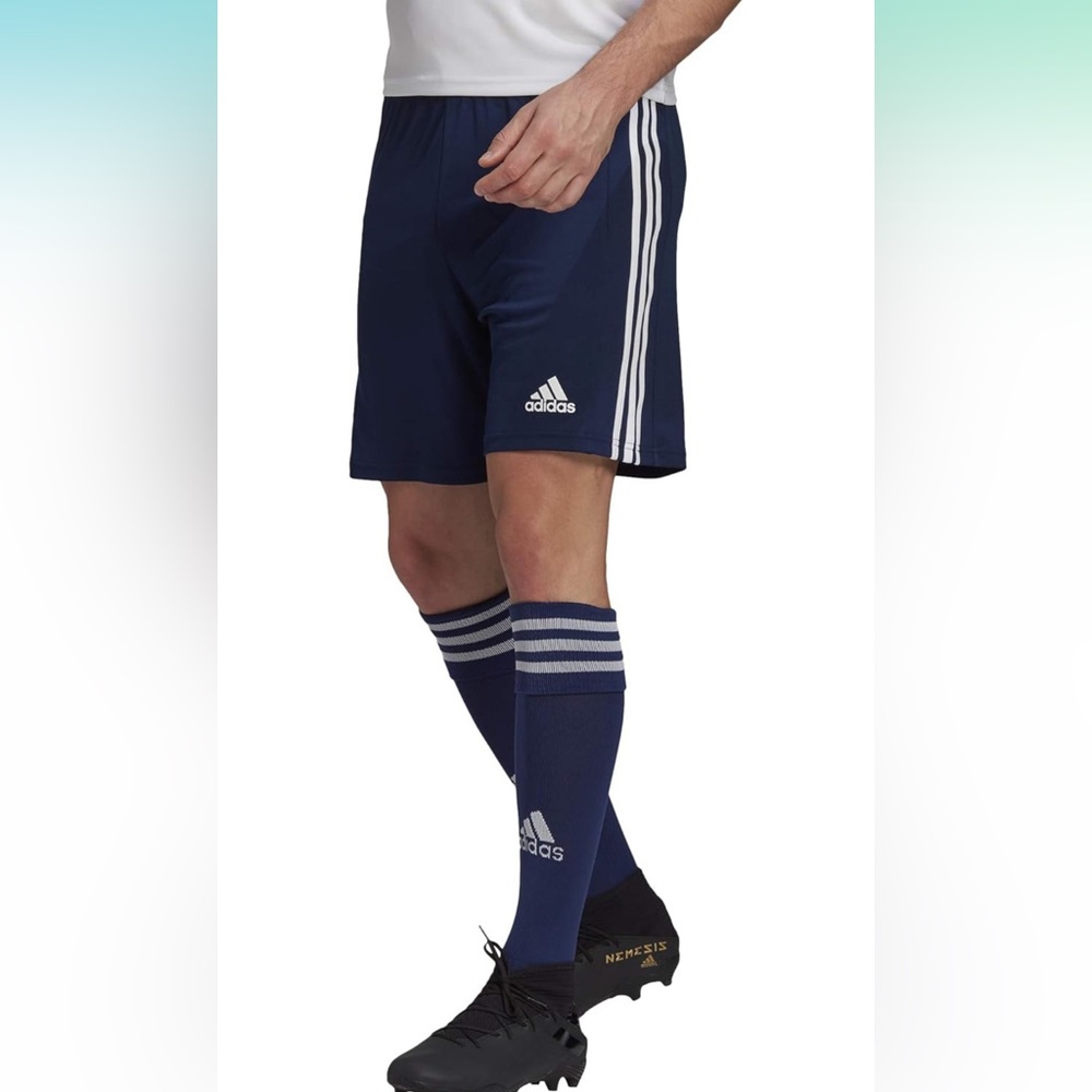Adidas navy side 3 white stripe athletic shorts with pockets boy’s size XL